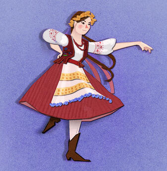 girl dancing in wycinanki traditional papercut style wearing Krakow traditional outfit
